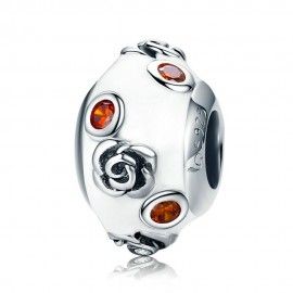 Sterling silver charm Rose with orange zirconia