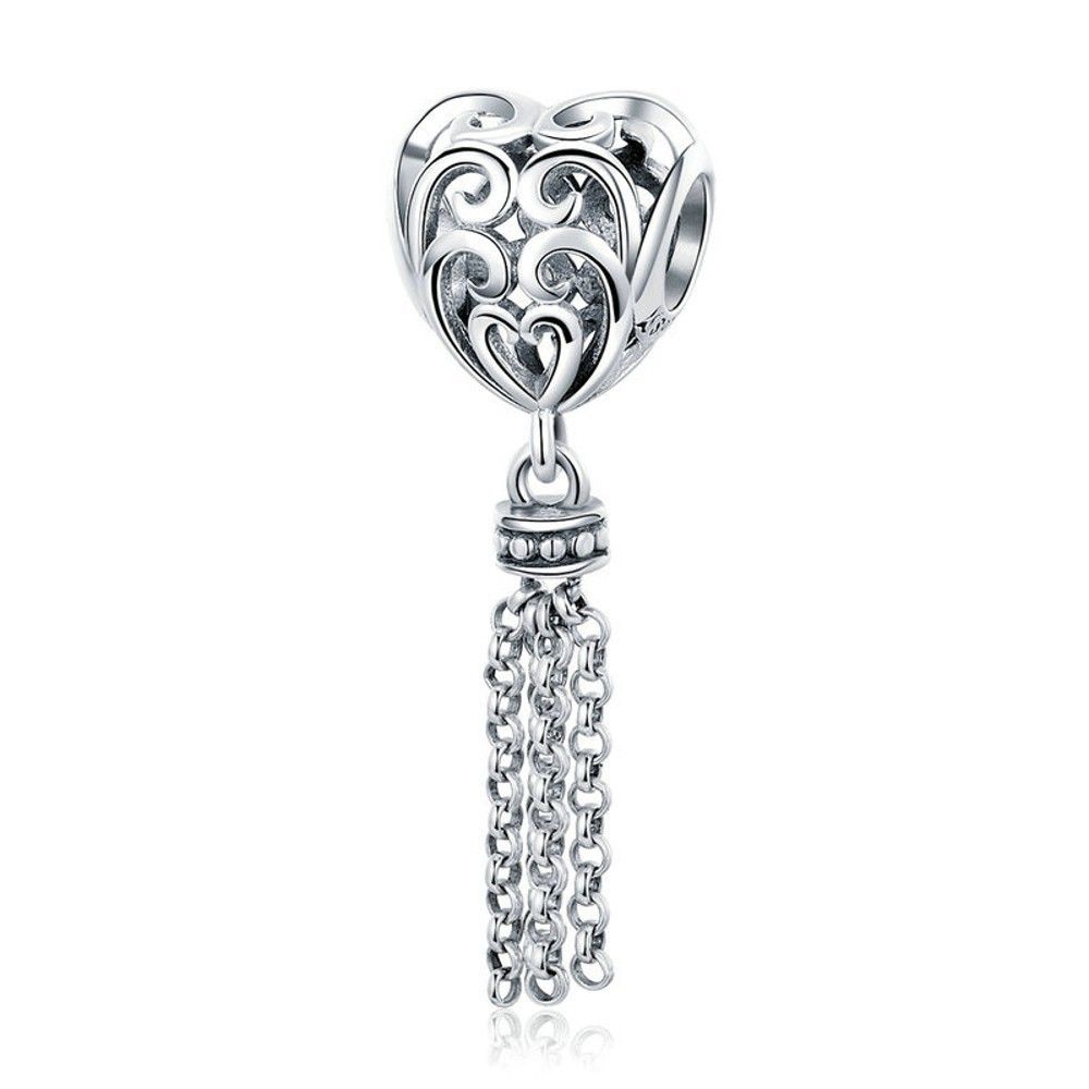 Charm pendente in argento Cuore con lunga nappa