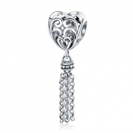 Sterling silver pendant charm Heart with long tassel