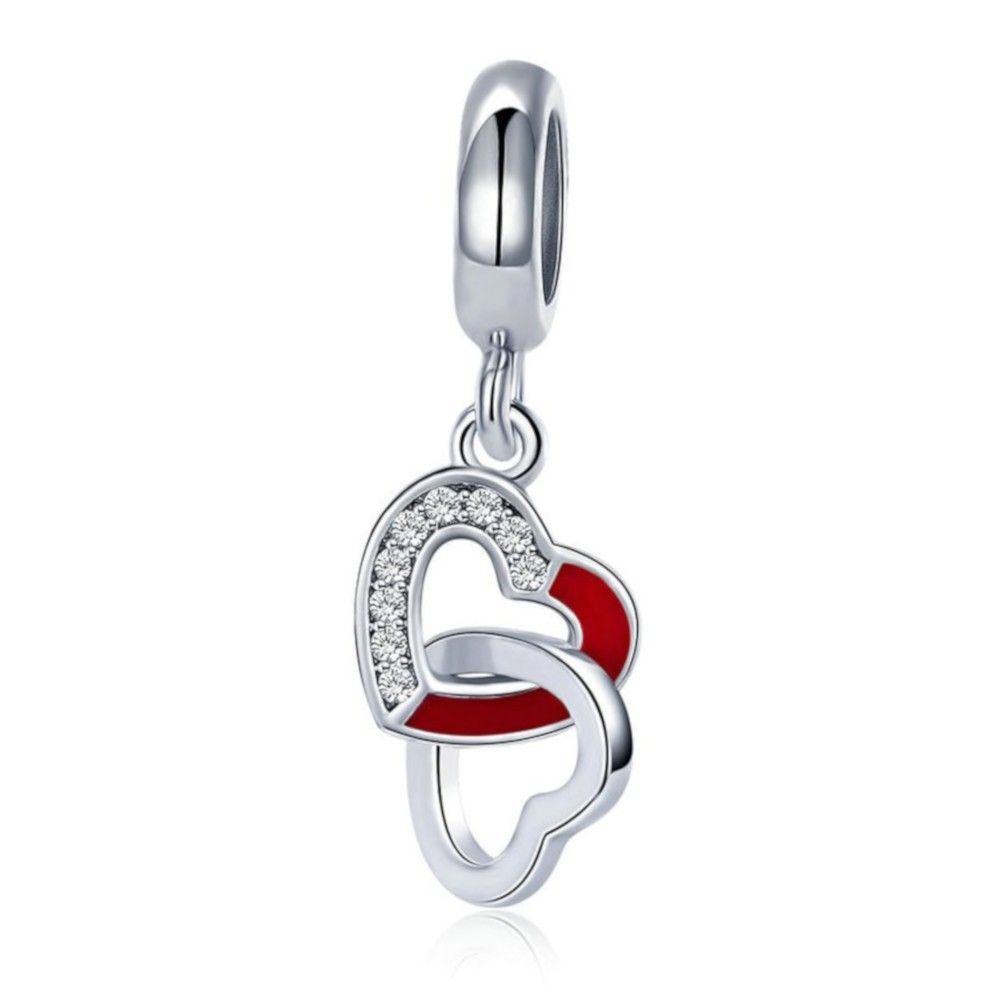 Sterling silver pendant charm Intertwined hearts