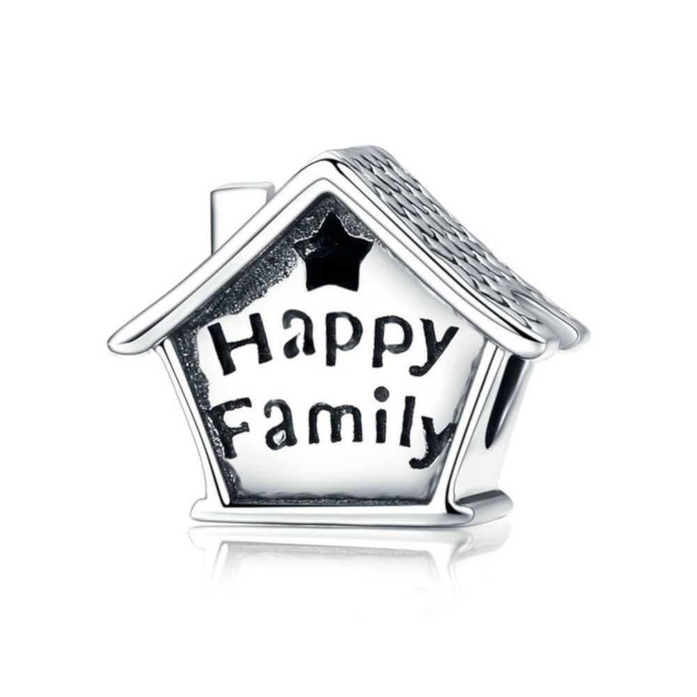 Charm en plata de Ley Casa familiar feliz con reloj