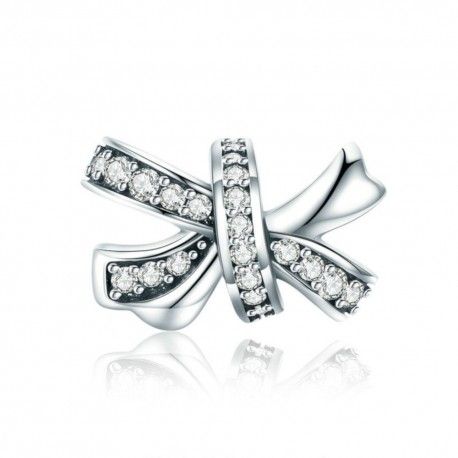 Sterling silver charm Dazzling bowknot