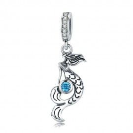 Sterling silver pendant charm Mermaid with blue zirconia
