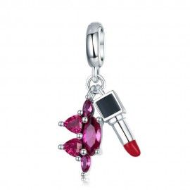 Sterling silver pendant charm Pink lipstick