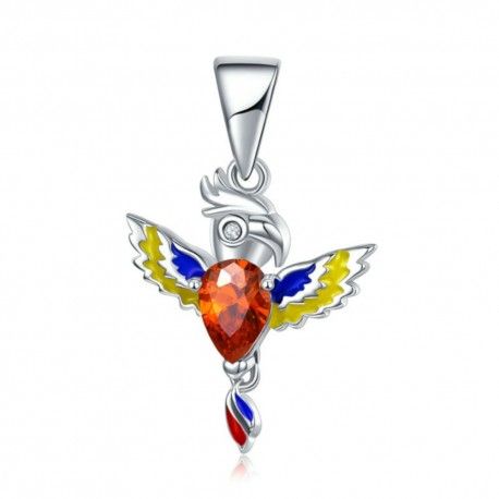 Sterling silver pendant charm Colorful parrot