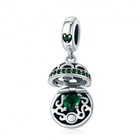Sterling silver pendant charm Gift box ball green