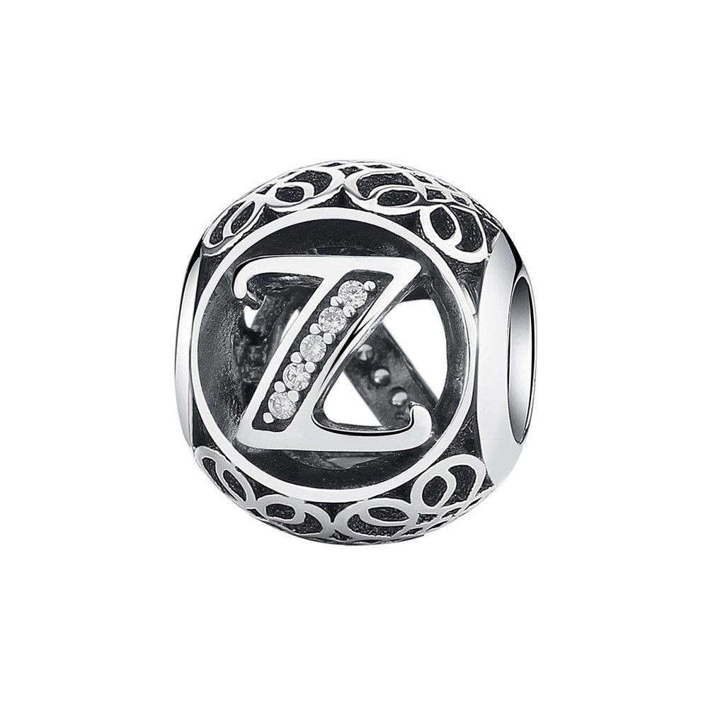 Zilveren bedel letter Z met zirkonia steentjes