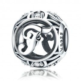 Sterling silver alphabet charm with zirconia stones letter F