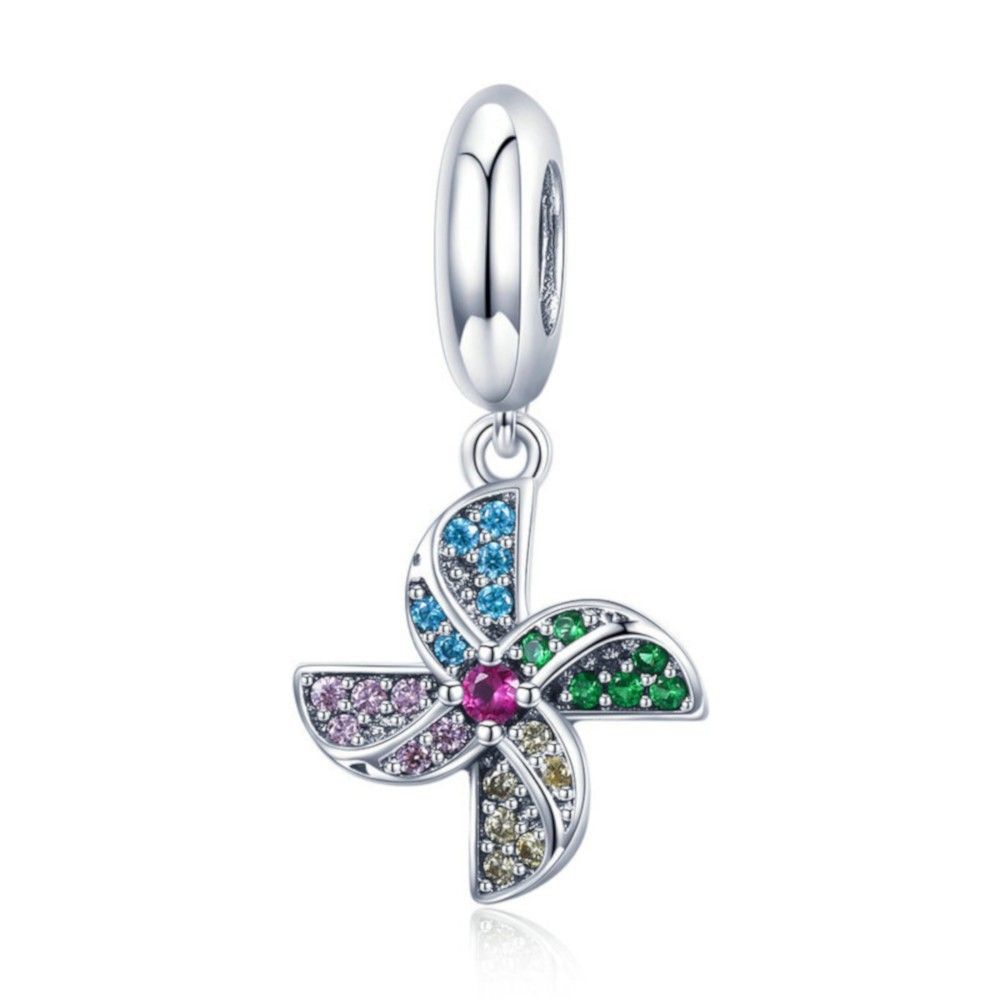 Sterling silver pendant charm Colorful windmill