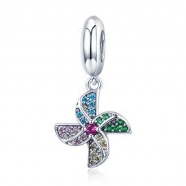 Sterling silver pendant charm Colorful windmill