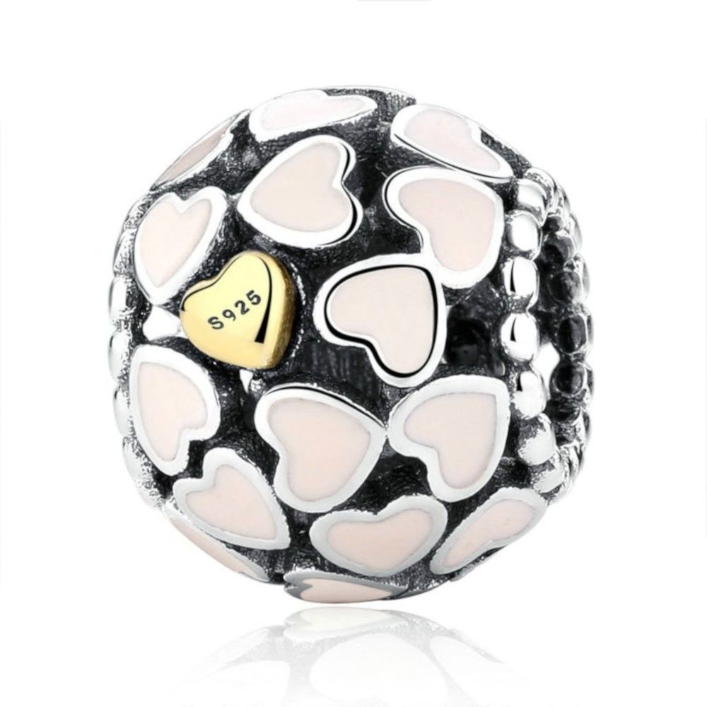 Sterling silver charm Ball with golden heart