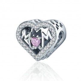 Sterling silver charm Heart with Mom