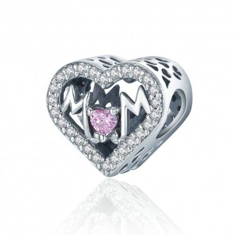Sterling silver charm Heart with Mom