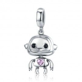 Sterling silver pendant charm Love robot