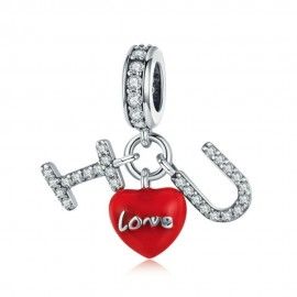 Sterling silver pendant charm I love you