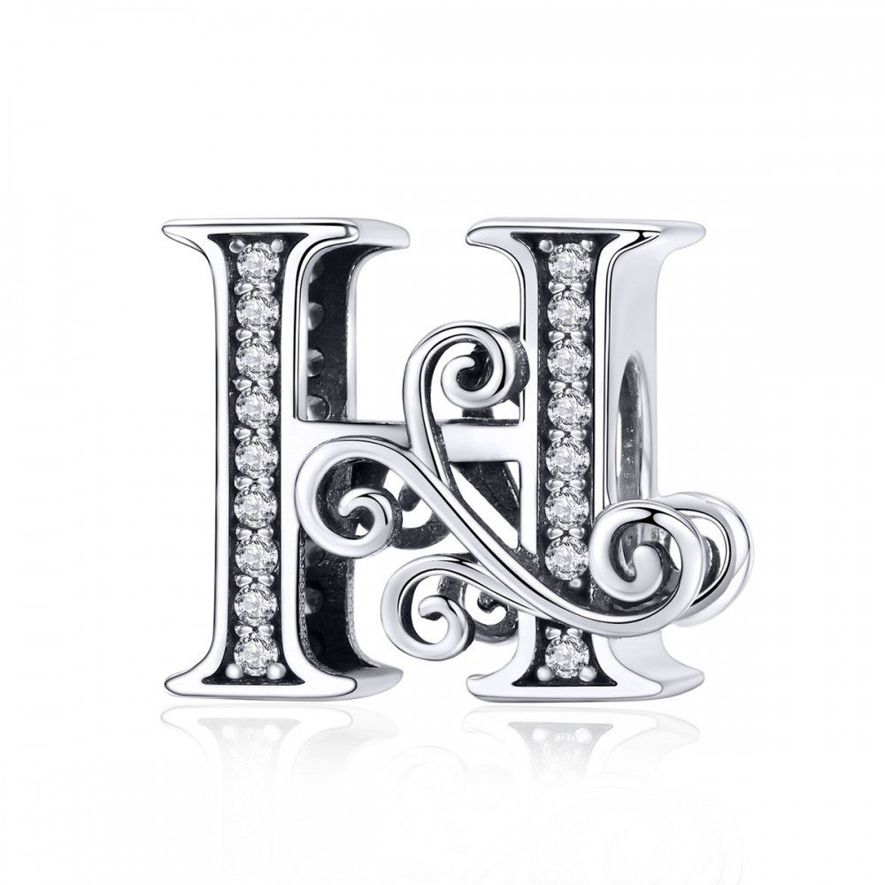 Sterling Silber Alphabet Charm Buchstabe H mit transparenten Zirkonia Steinen