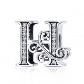 Charm alfabeto en plata de Ley letra H con piedras de zirconia transparente