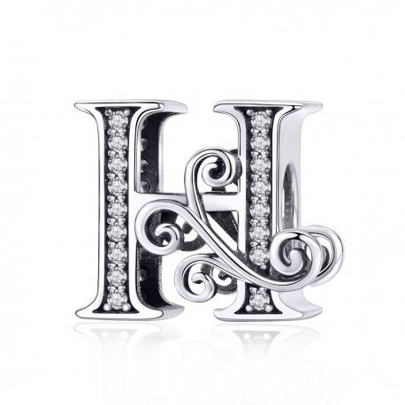 Charm alfabeto in argento lettera H con pietre di zirconia trasparente