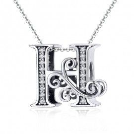 Zilveren alfabet bedel letter H met  transparante zirkonia steentjes