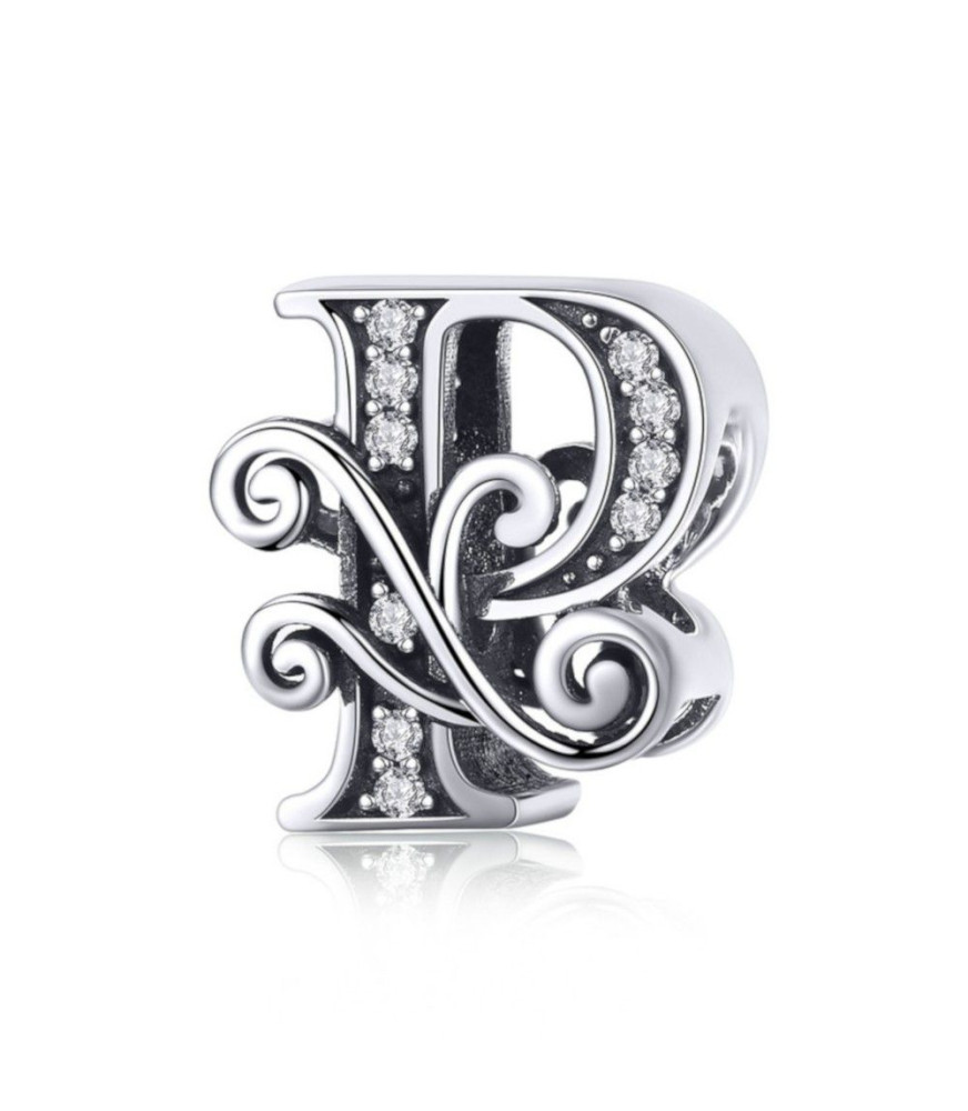 Sterling silver alphabet charm letter P with transparent zirconia stones Sterling silver alphabet charm letter P with transparent zirconia stones