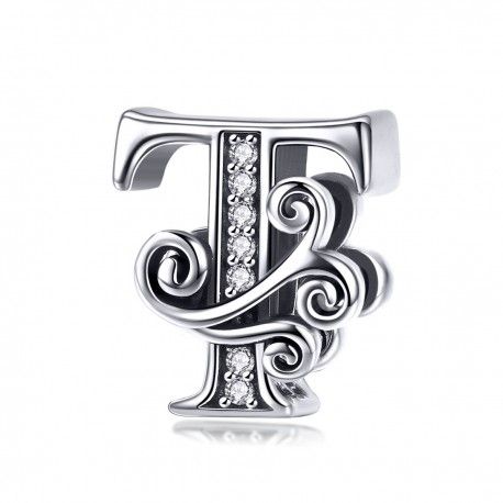 Sterling Silber Alphabet Charm Buchstabe T mit transparenten Zirkonia Steinen