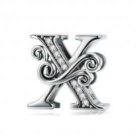 Charm alfabeto en plata de Ley letra X con piedras de zirconia transparente