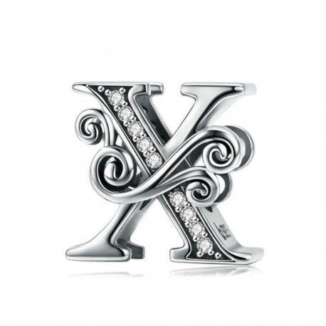 Sterling silver alphabet charm letter X with transparent zirconia stones