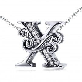 Sterling silver alphabet charm letter X with transparent zirconia stones