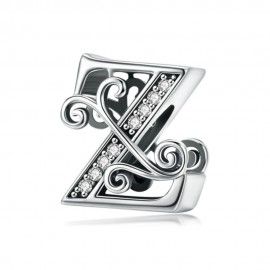 Sterling Silber Alphabet Charm Buchstabe Z mit transparenten Zirkonia Steinen