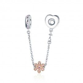 Sterling silver safety chain Heart & flower