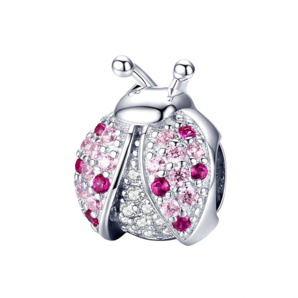 Sterling silver charm Pink ladybug