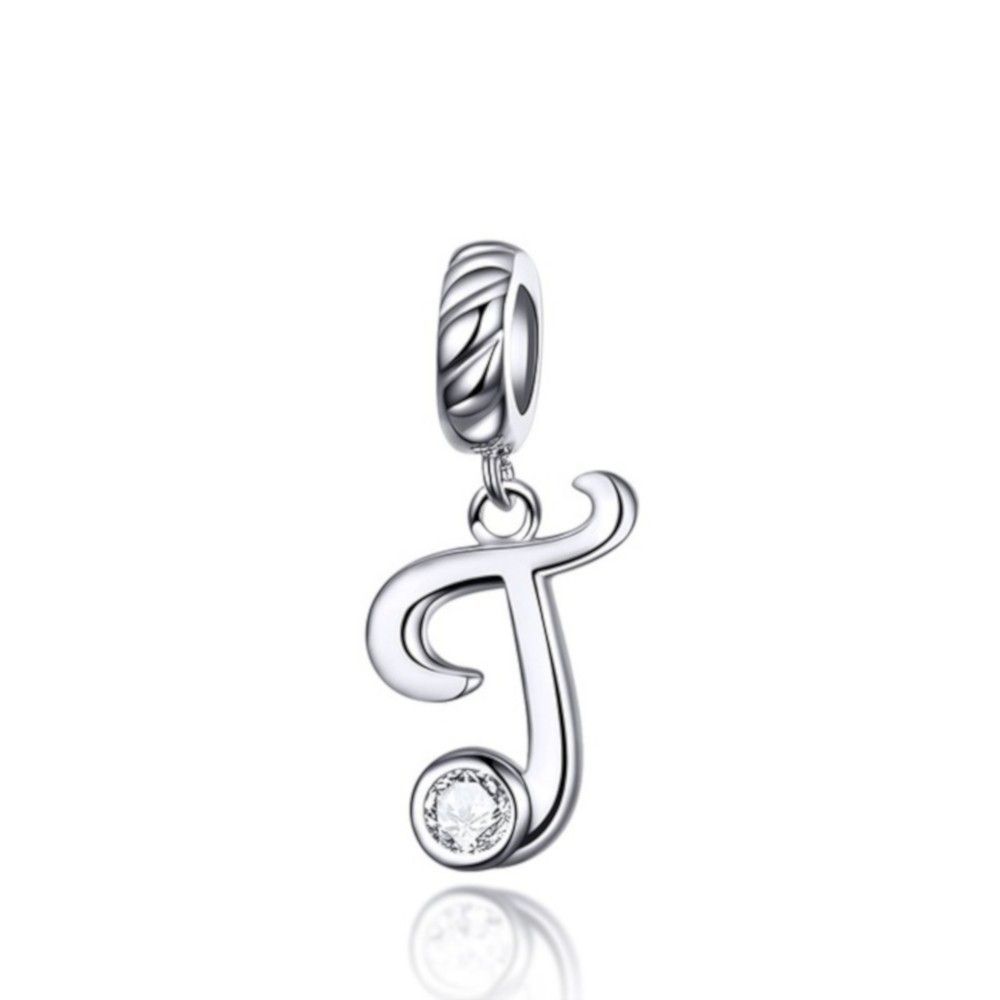 Charm pendente in argento lettera T