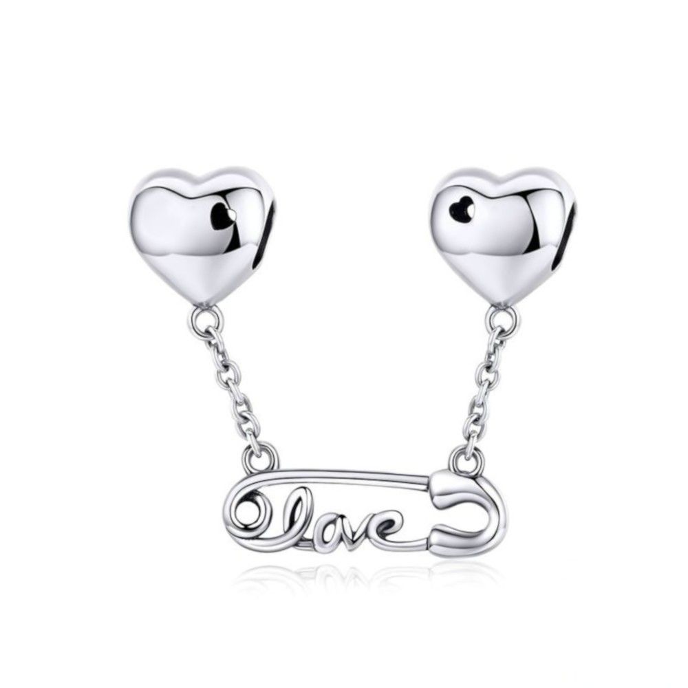 Sterling silver pendant charm Safety pin with love