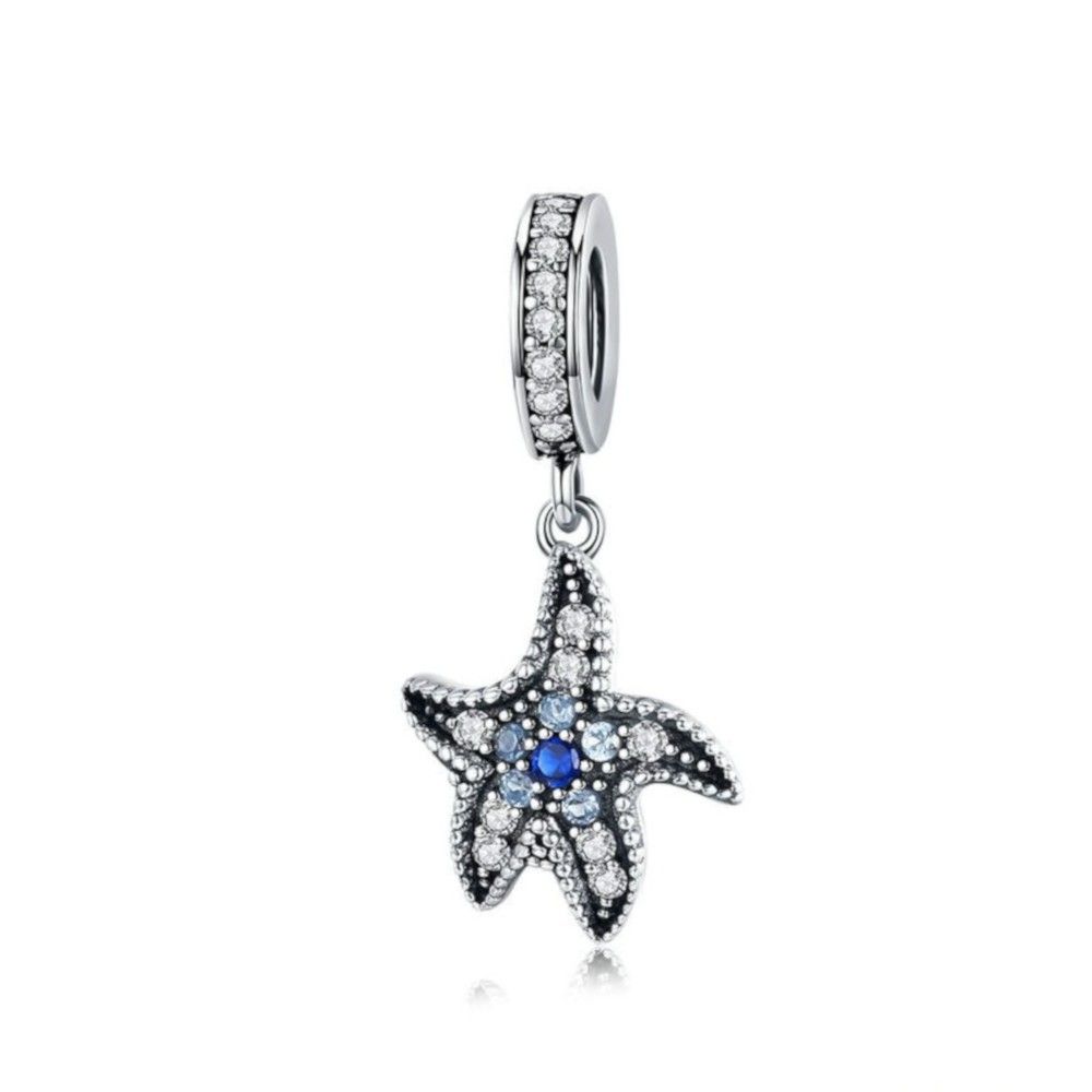 Sterling silver pendant charm Blue starfish
