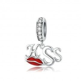 Sterling silver pendant charm Kiss red lips
