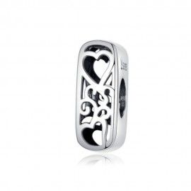 Sterling silver alphabet charm with hearts letter I