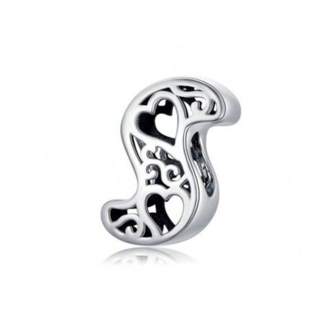 Sterling silver alphabet charm with hearts letter S