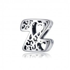 Sterling silver alphabet charm with hearts letter Z