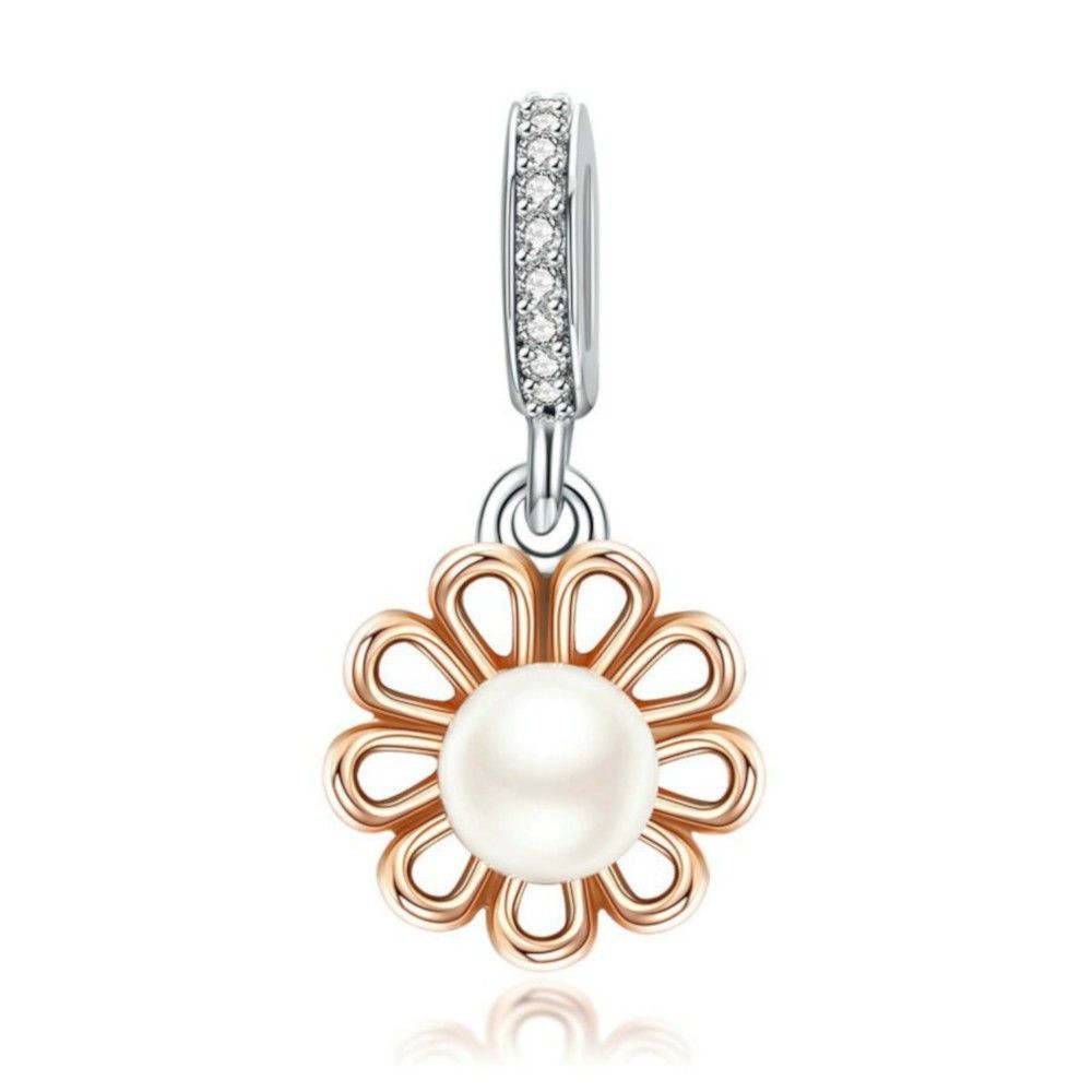 Sterling silver pendant charm Rose gold plated with pearl