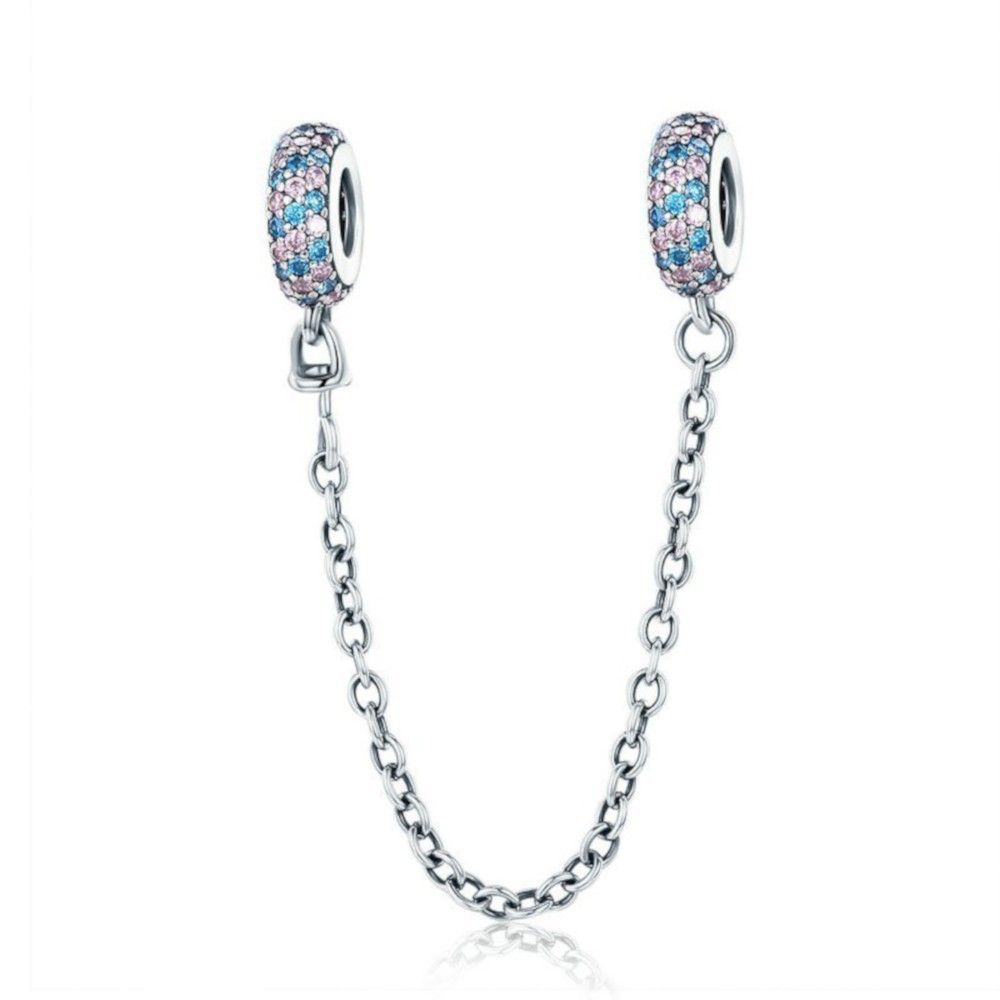 Komfortkette aus Sterling-Silber Charm mit rosa und blaue Steine
