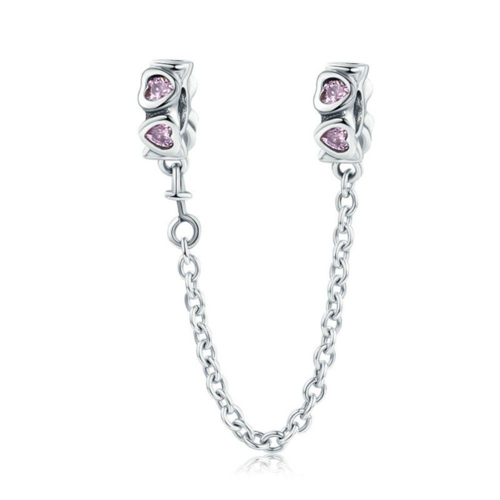 Komfortkette aus Sterling-Silber Charm mit rosa Herzen