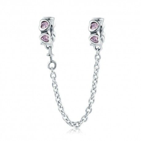 Komfortkette aus Sterling-Silber Charm mit rosa Herzen