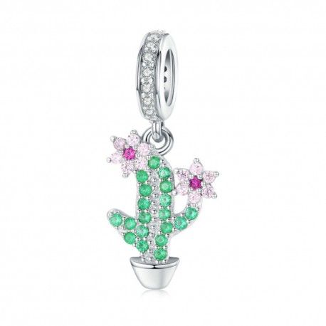 Sterling silver pendant charm Cactus with flowers