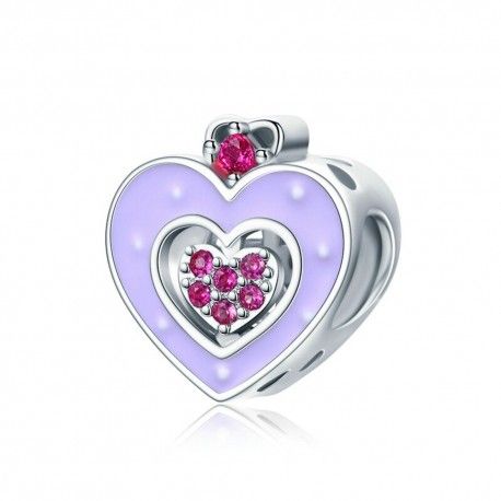 Sterling silver charm Purple enamel heart