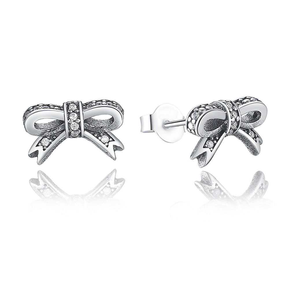 Silver earrings Bow tie