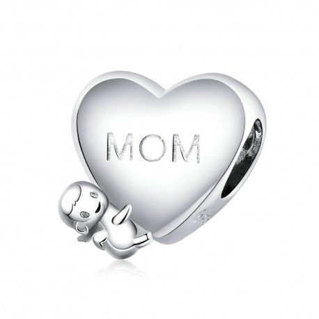 Sterling silver charm Mom I love you heart shape