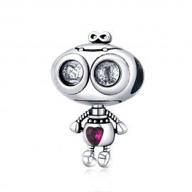 Zilveren hangende bedel Verliefde robot