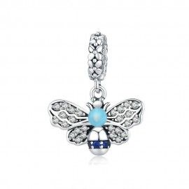 Sterling silver pendant charm Blue bee
