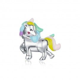 Charm in argento Unicorno con arcobaleno