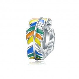 Sterling silver charm Colorful feathers